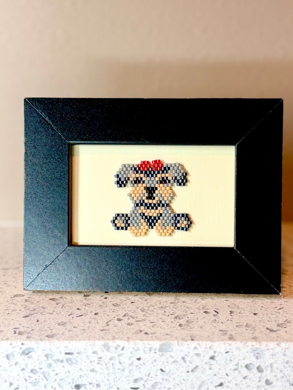 Tiny Schnauzer Bead Art in Black Frame • Handmade Mini Dog Decor - Picture 4 of 6